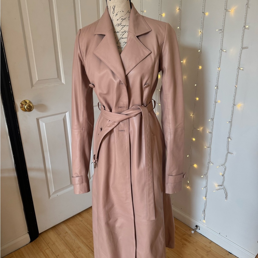 Women's Real leather Pink Trench Coat